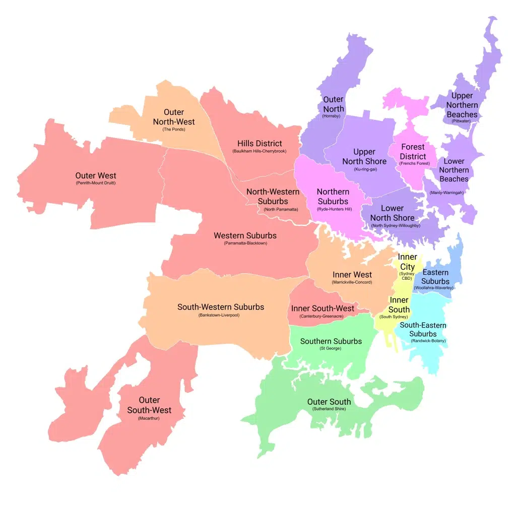 Map of Greater Sydney Regions and Suburbs
